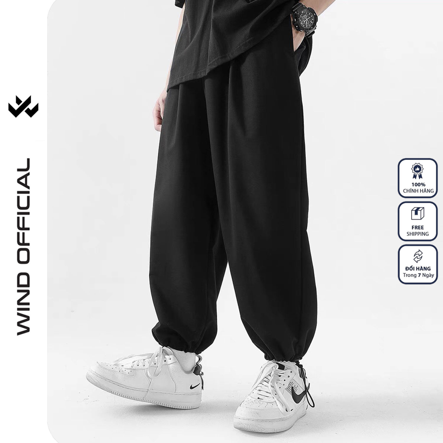 Quần jogger ống rộng WIND Bó Chun dây rút basic track pants unisex nam nữ oversize ullzang