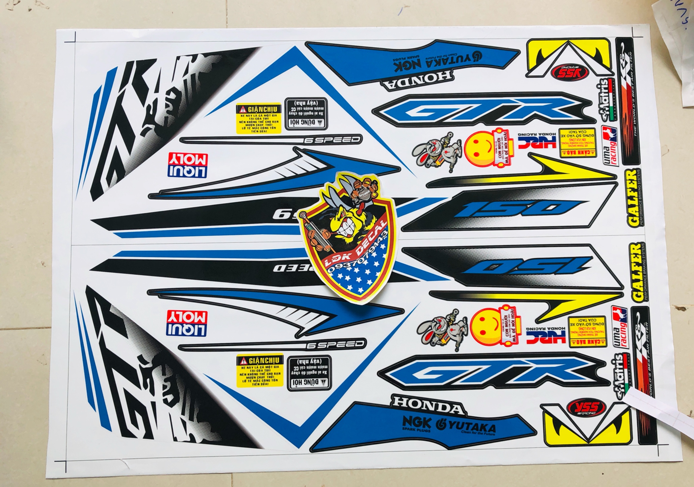 Tem rời xe winner v1 trắng xanh đen