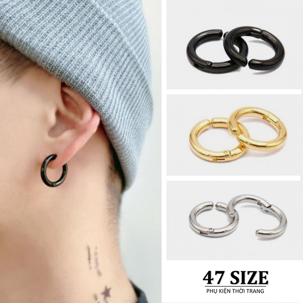 Khuyên tai nam nữ không cần bấm lỗ, khuyên tai kẹp tròn từ thép titan siêu bền, không dị ứng, không gỉ