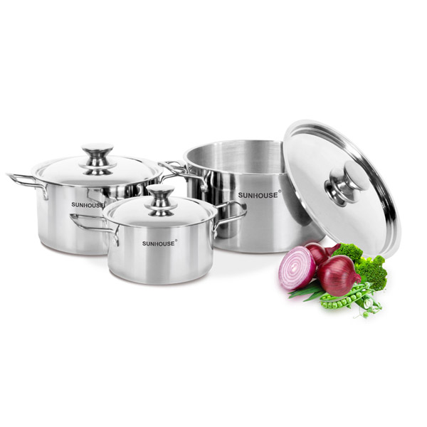 Bộ 3 nồi inox 1 đáy sunhouse sh114 – dùng được cho bếp từ