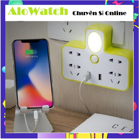 Bộ chia ổ điện 2 cổng usb có đèn - bộ chia ổ điện kiêm đèn ngủ