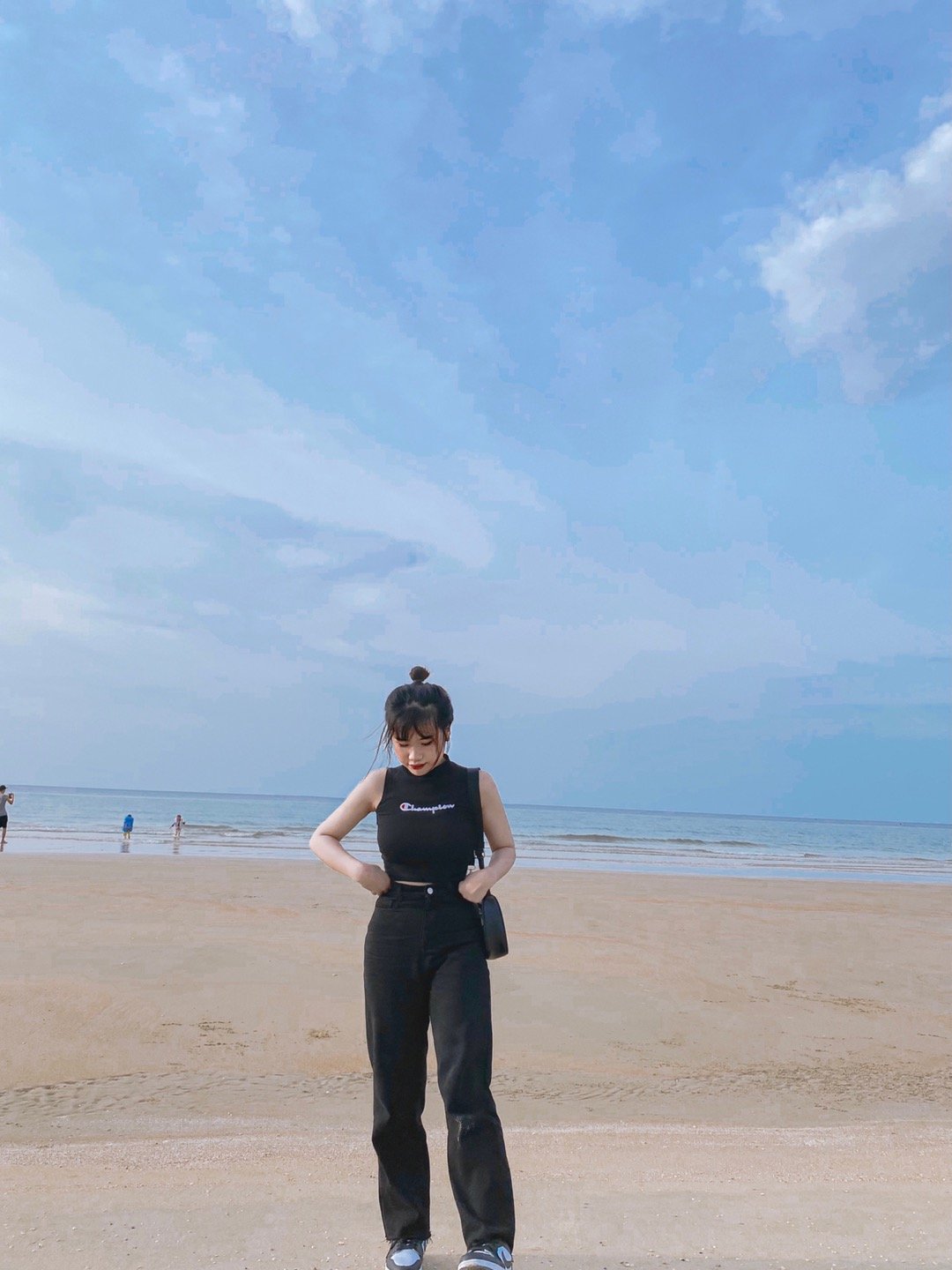 Quần Jean Nữ Ống Suông Dài Màu Đen Basic phong cách Ulzzang
