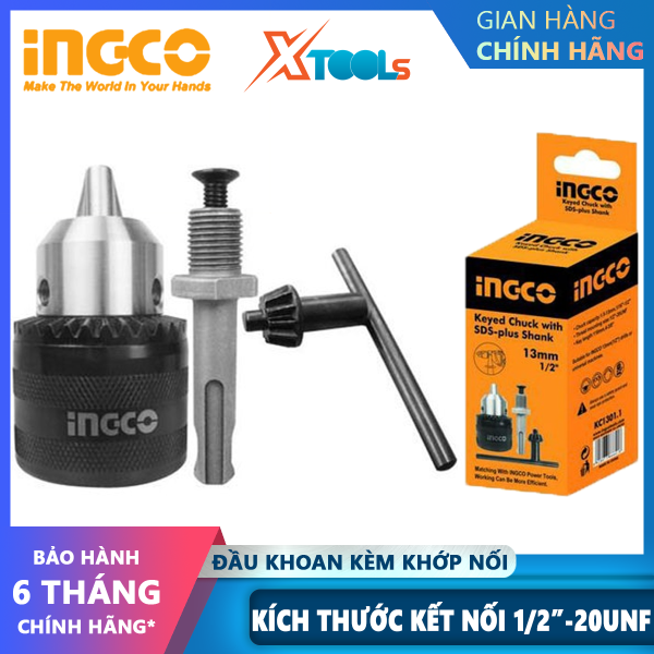 Đầu khoan kèm khớp nối INGCO KC1301.1 đầu khoan khả năng khoan 1.5-13mm, kích thước kết nối 1/2 inch, kèm 1 khóa vặn chuyên dùng khoan bê tông kim loại, gỗ ,sắt [XTOOLs][XSAFE]