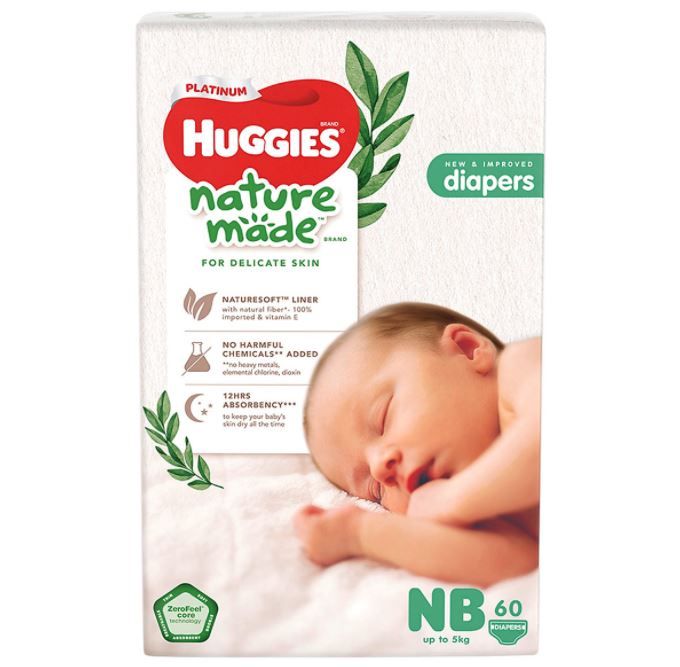 [ĐH999k tặng túi cao cấp] Tã dán siêu Cao Cấp Huggies Nature Made Newborn NB60 (60 Miếng)