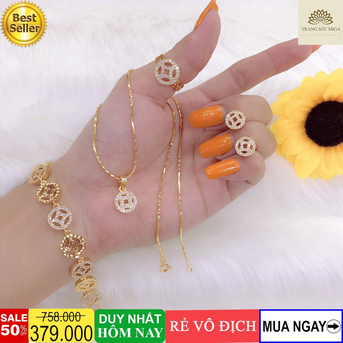 [HCM]Bộ trang sức kim tiền chạm khảm tinh tế sang trọng phong cách thời thượng Trang Sức Miga BTS002