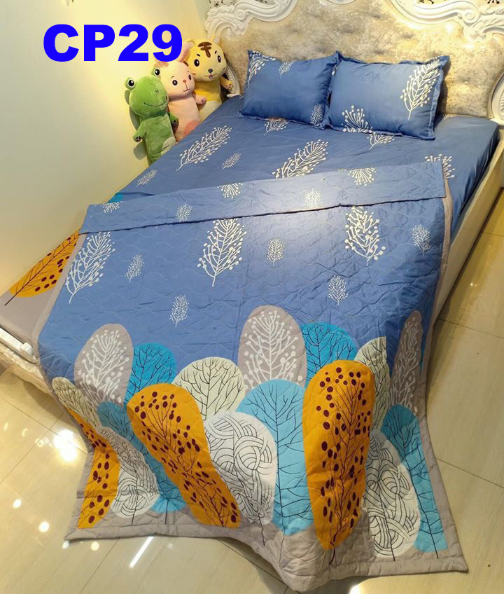 Bộ Ga Gối 3 Món Chất Liệu Cotton Poly Mẫu LÁ CỌ