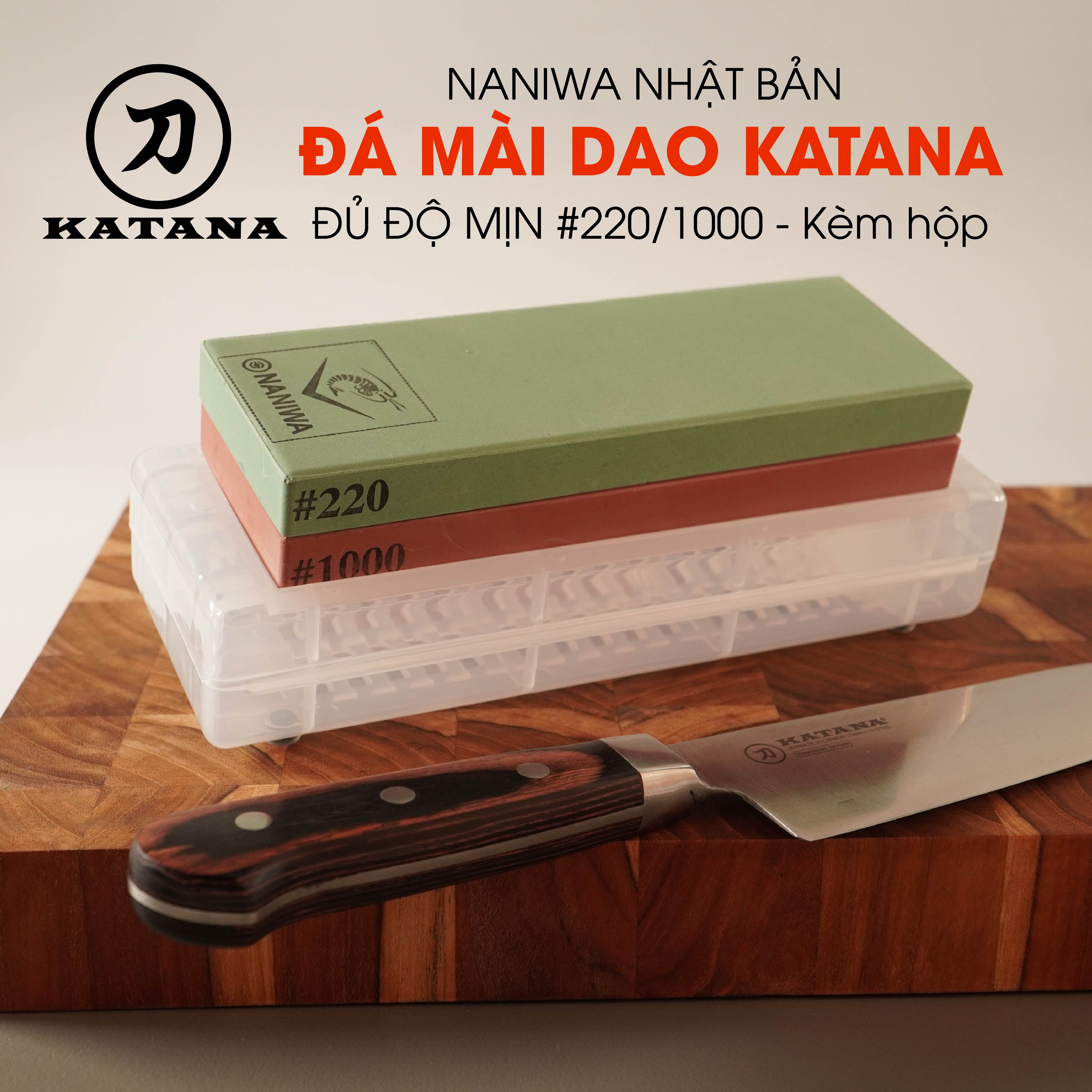 Đá mài Naniwa 2 mặt độ mịn #220/#1000 (có đế) (185x65x30)