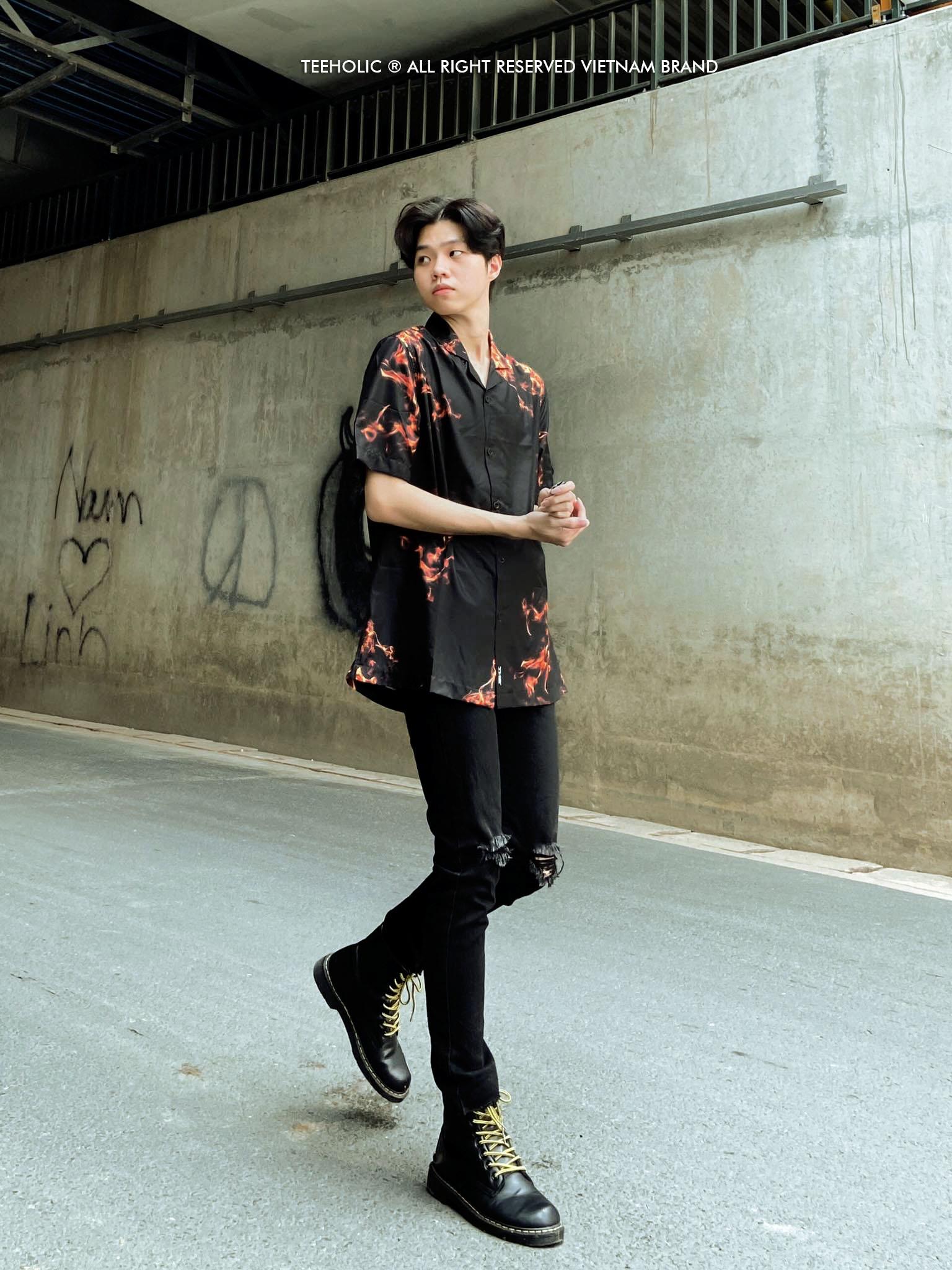 TEEHOLIC Áo Sơ Mi Unisex In Hình Lửa THS