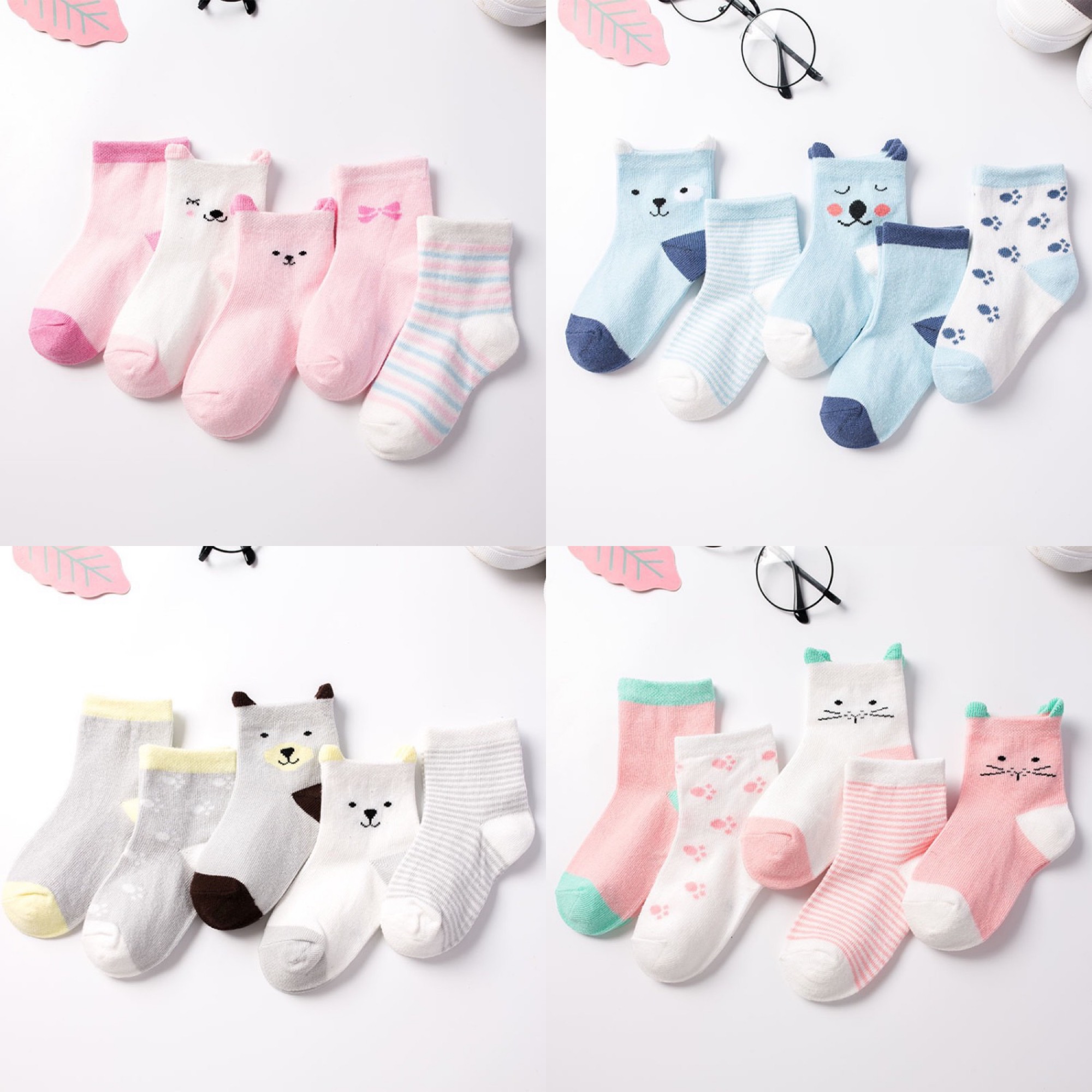 Set 5 tất lưới hè thu cao cấp cổ cao cho bé