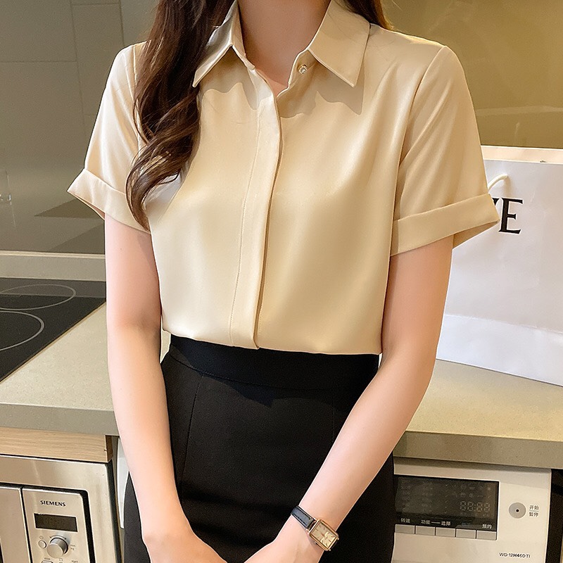 Áo sơ mi nữ tay ngắn kiểu đẹp Hàn Quốc mẫu mới màu trơn mã ST5521 thời trang PONIVALAZA cao cấp , Chất liệu mềm mịn thoáng mát lên form cực chuẩn
