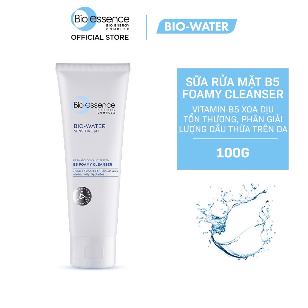 Sữa Rửa Mặt Dưỡng Da Trắng Hồng, Phục Hồi Da Bio-essence Bio-White Advanced Whitening Cleanser & Bio-Water Sensitive pH B5 Foamy Cleanser 100g