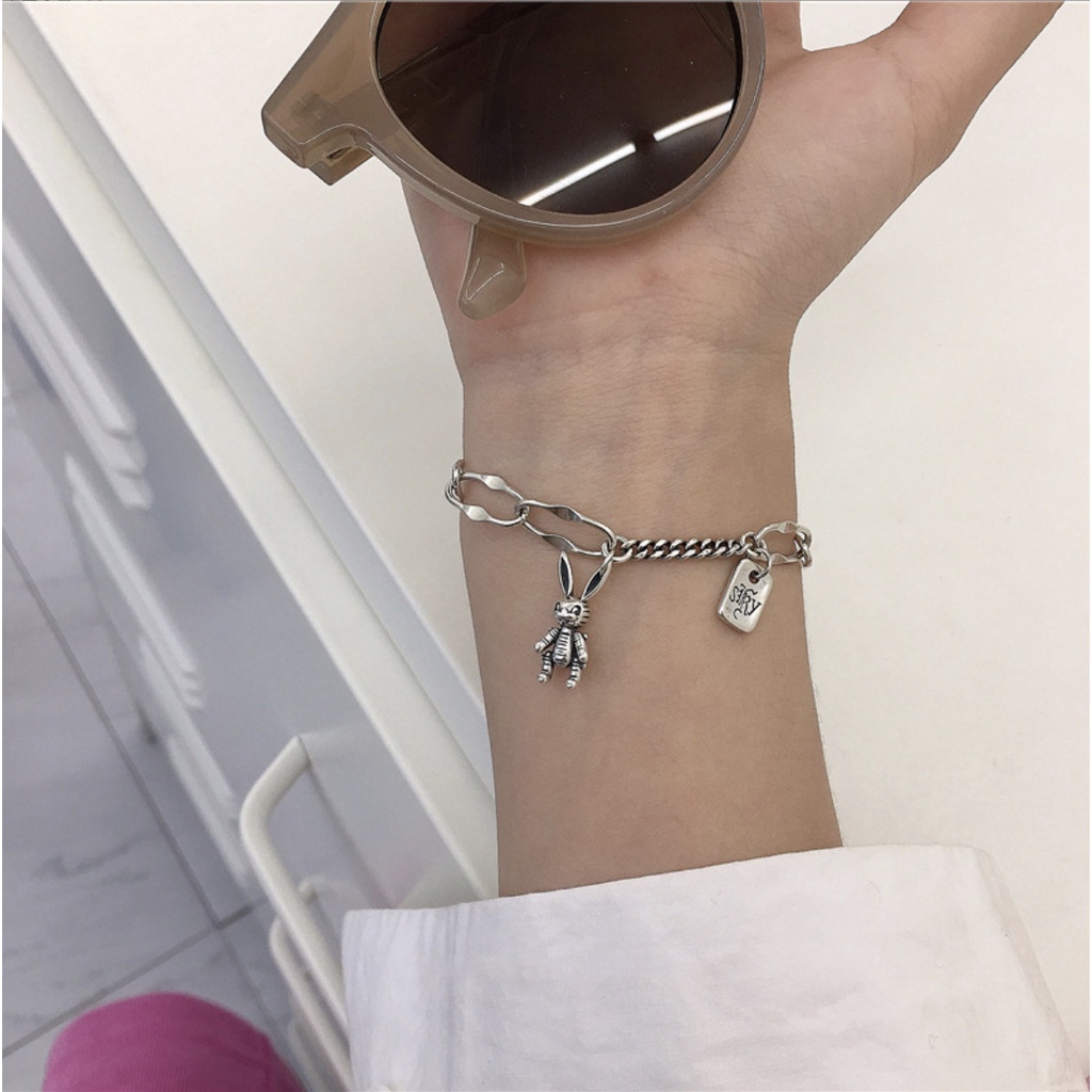 Vòng tay nữ 925 thiết kế đáng yêu thỏ và gấu Boho