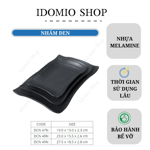 Dĩa Chữ Nhật Melamine Đen Nhám (DCN47N)