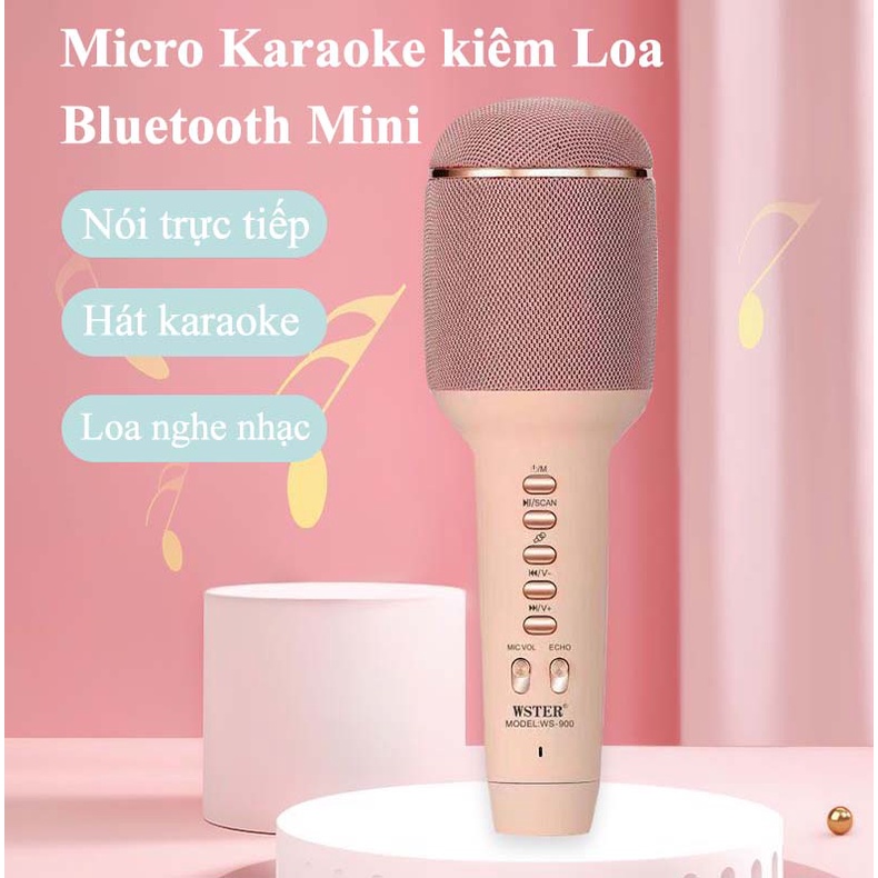 Micro Hát Karaoke Không Dây Kèm Loa Bluetooth WS-900 Thế Hệ Mới - Mic Hát Karaoke Công Nghệ Mới Có Chế Độ Nâng Giọng Giúp Hát Hay - Micro Cầm Tay Bluetooth Nhỏ Gọn, Âm Thanh Chuẩn, Loa Bluetooth Chất Lượng Cao, Mic Thu Âm Livestrem