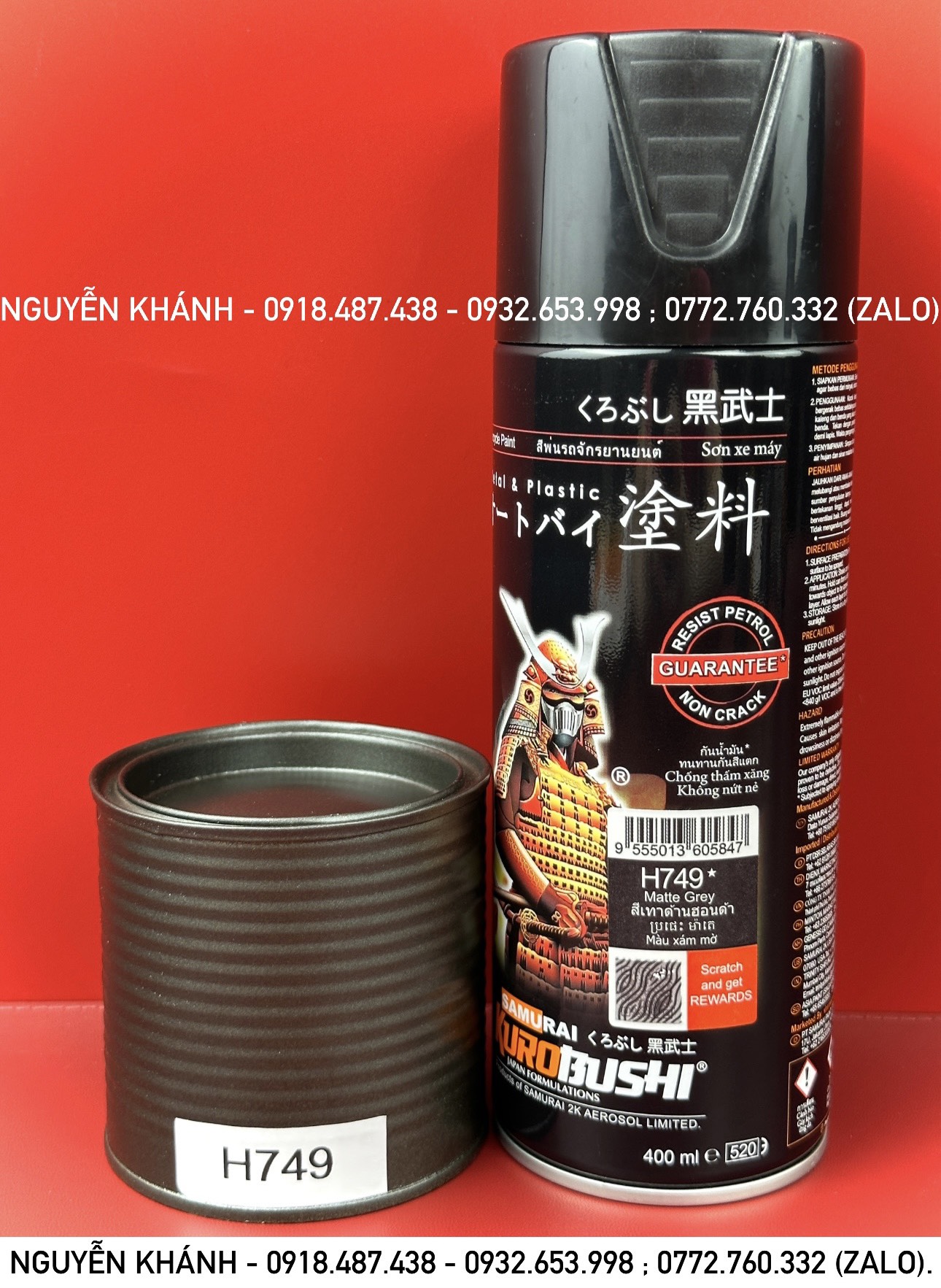 H749-sơn xịt samurai màu xám mờ (matte grey)
