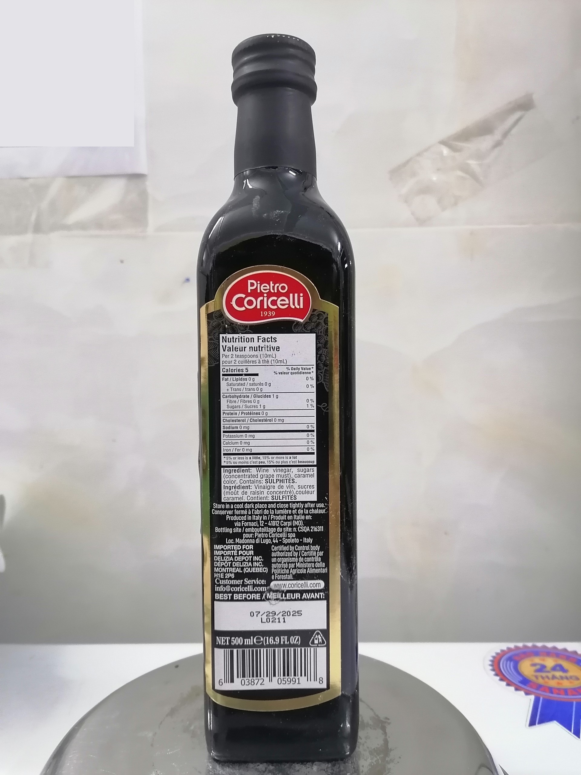 [Chai 500ml] GIẤM NHO [Italia] PIETRO CORICELLI Balsamic Vinegar (nhn-hk)