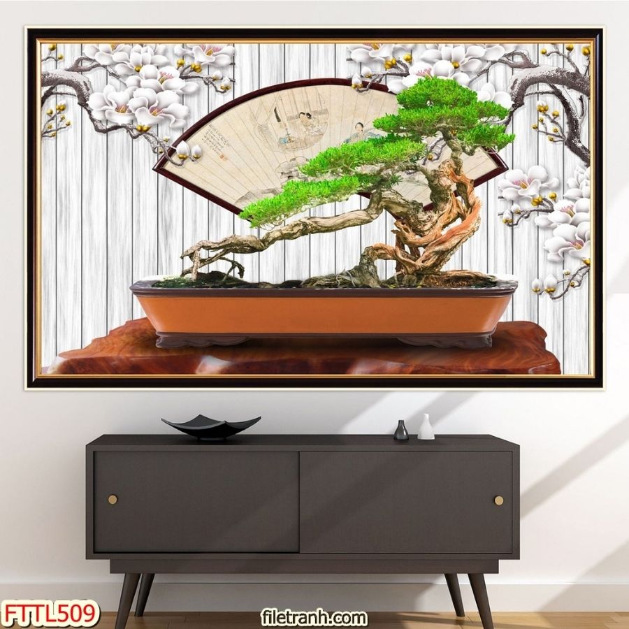 Tranh Laminate Tráng Gương - Tranh Treo Tường Chậu Bonsai Phong Thuỷ 02