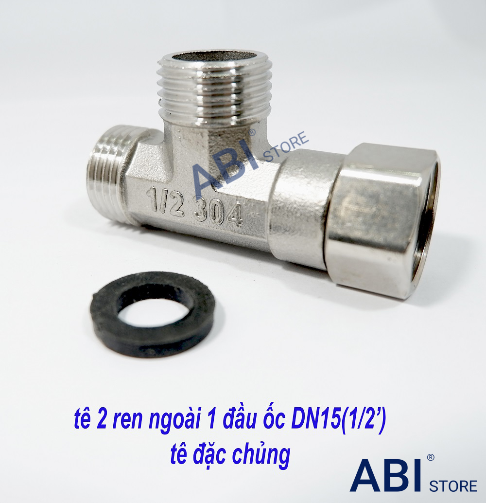 TÊ CHIA NƯỚC BỒN CẦU 2 REN NGOÀI 1 ĐẦU ỐC INOX, VAN TÊ CHIA CẦU, T CẦU DN15(1/2'')