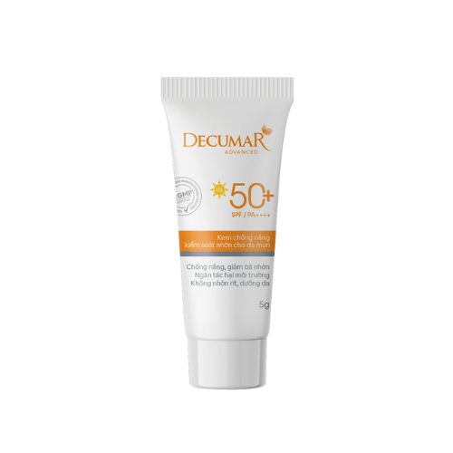 (Hàng tặng) Kem chống nắng kiềm dầu nâng tone da mụn Decumar Advanced SunBlock 5gr