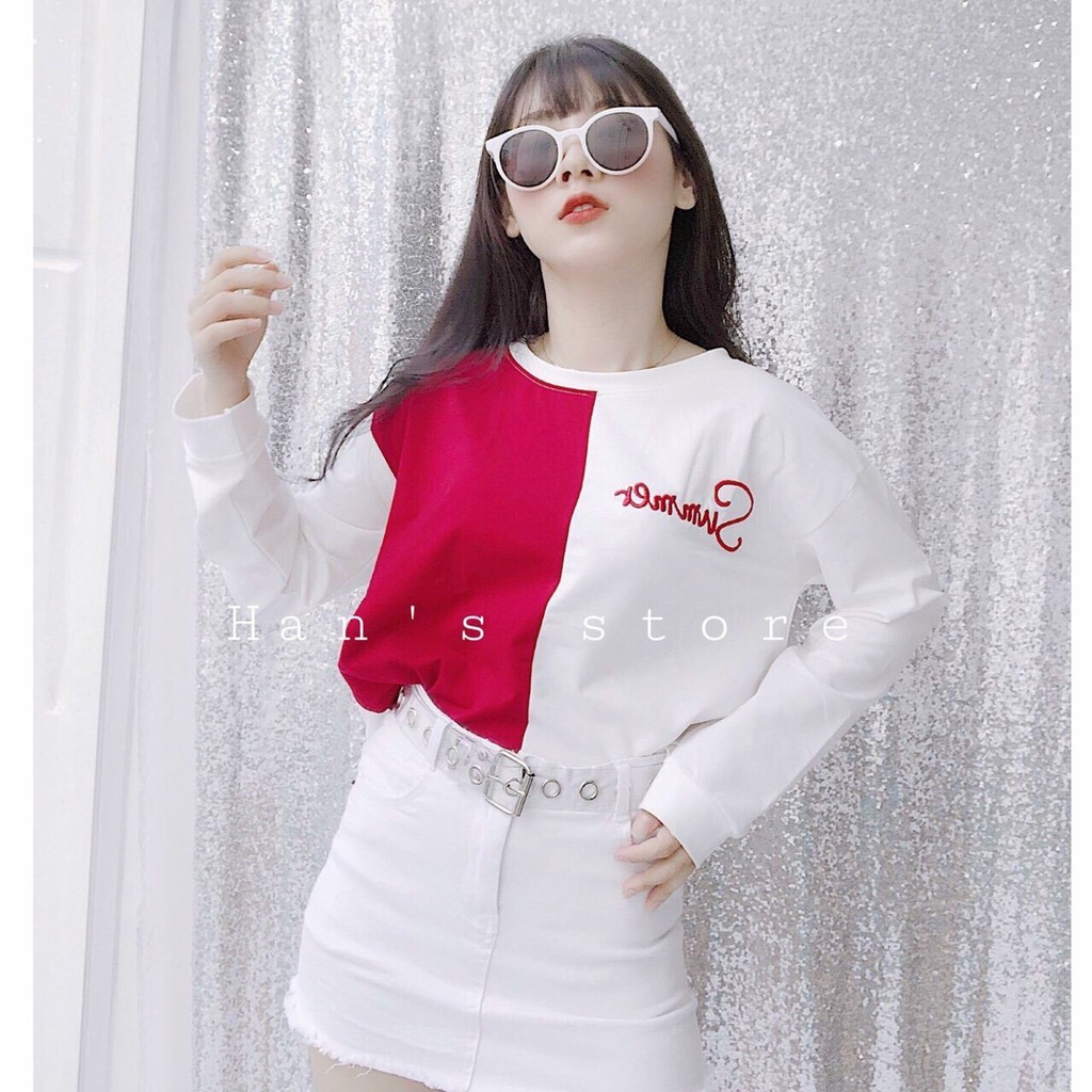 Áo thun tay dài phối hai màu cá tính tts0088