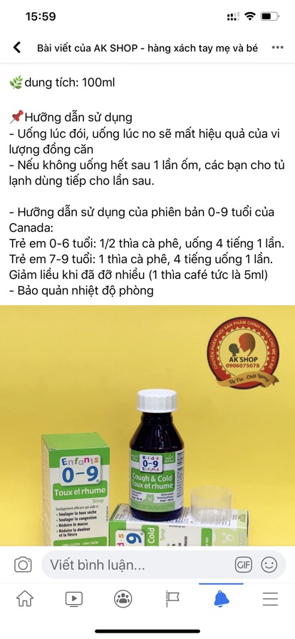 Siro Canada 0-9 Tuổi Hàng