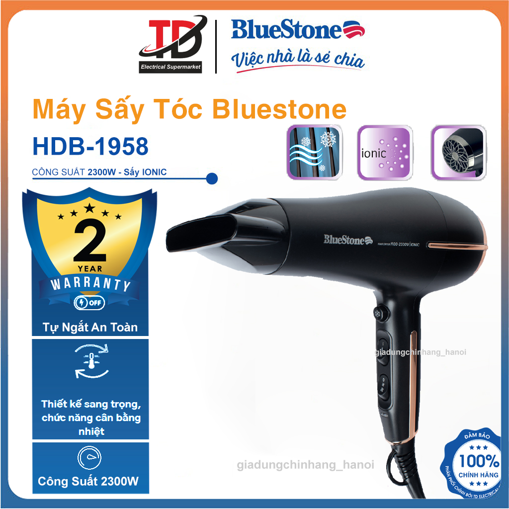 Máy sấy tóc bluestone hdb-1958, công suất 2300w, bảo hành chính hãng 2 năm