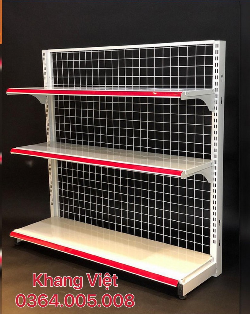 Kệ siêu thị áp tường lưng lưới cao cấp - dài 1.2m x cao 1.2m x 3 tầng
