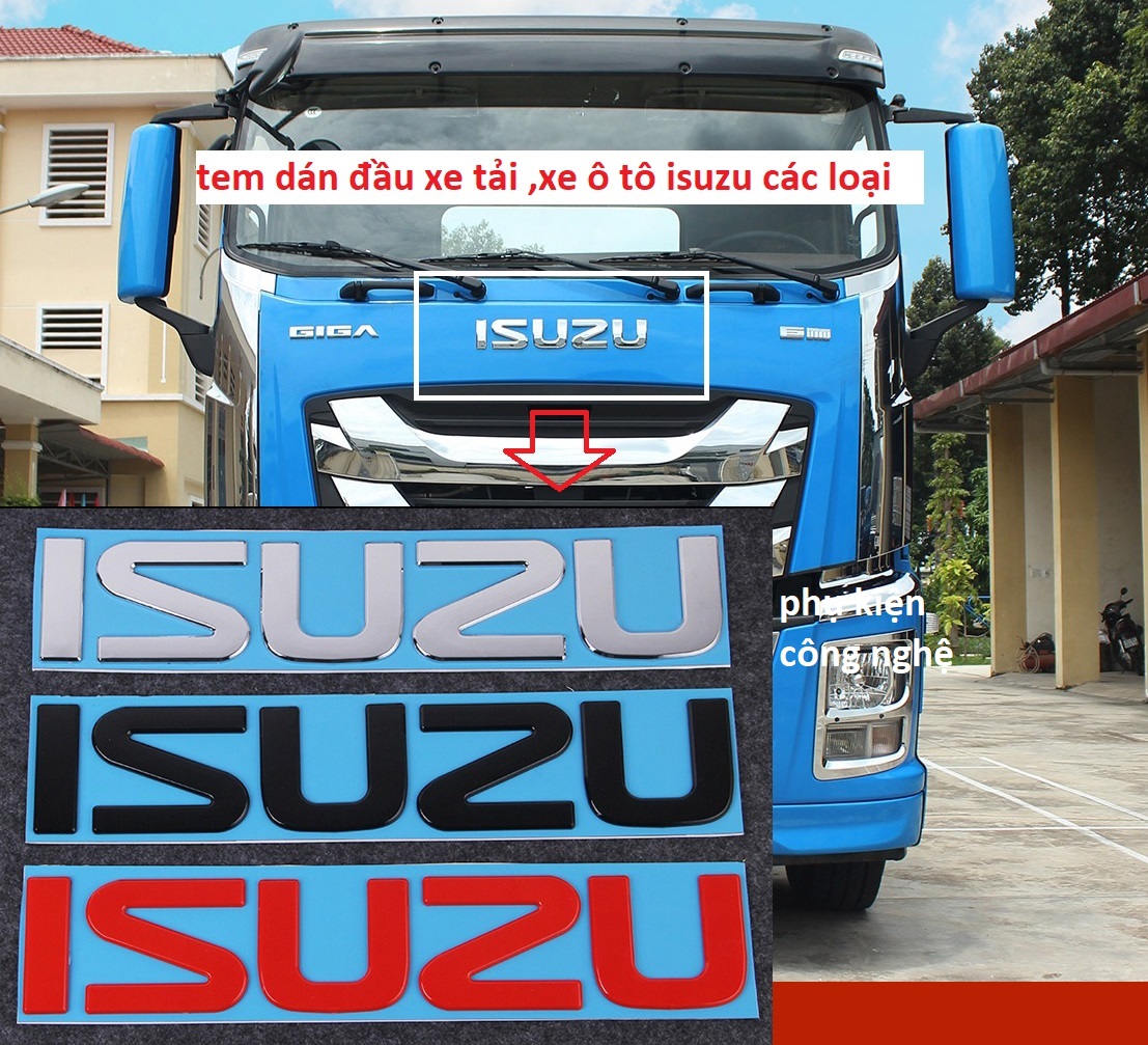 Tem dán logo chữ isuzu xe hơi ,đầu xe tải chất liệu abs màu đen / đỏ/bạc
