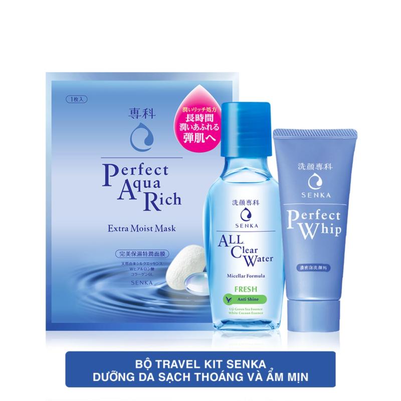 Bộ travel kit dưỡng da sạch thoáng và ẩm mịn (Senka PW 50g + A.C.W Fresh 70ml + Extra moist mask 25ml) giá rẻ