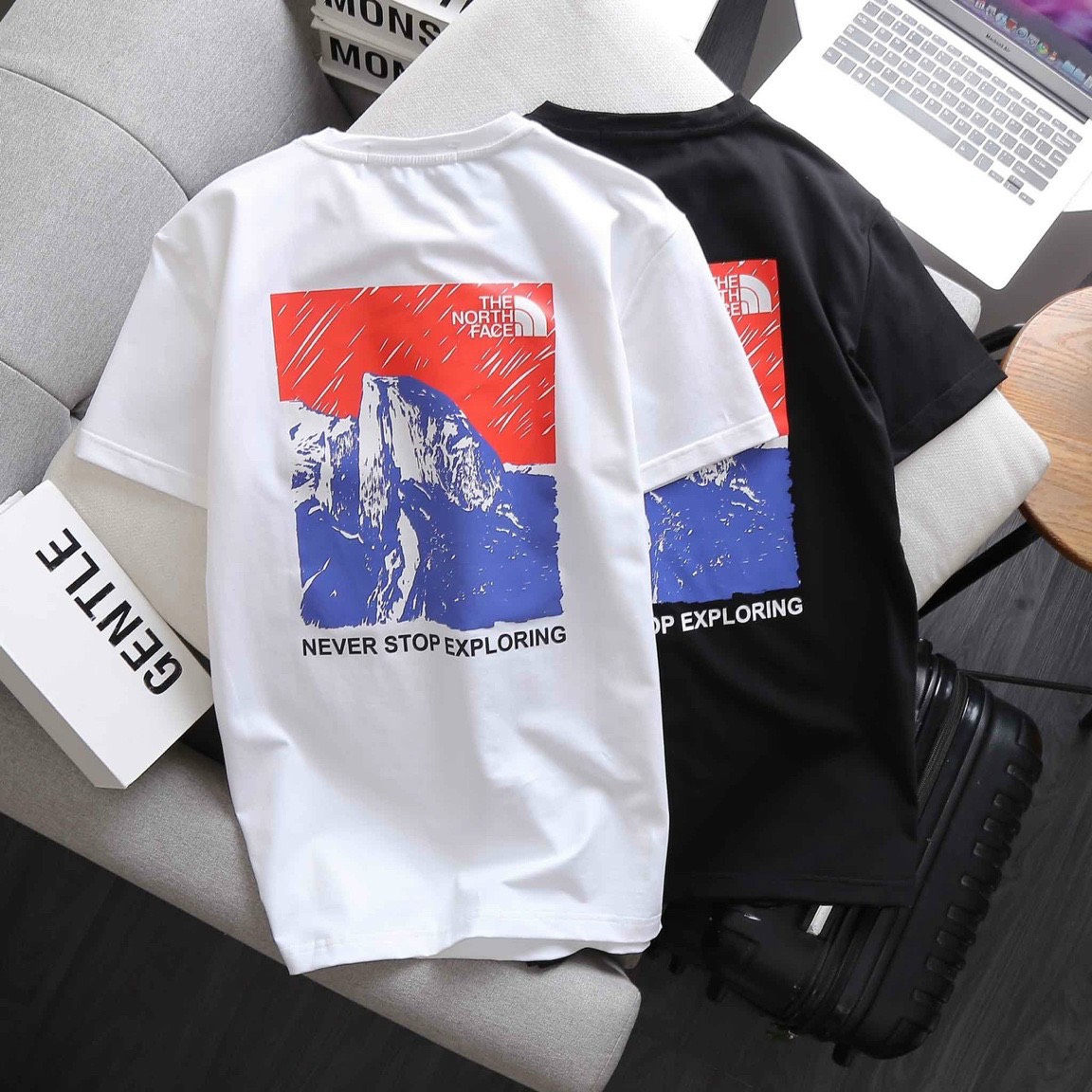 Áo thun nam nữ the north face tay lỡ thun cotton co dãn mát mẻ đi chơi đi làm tm086