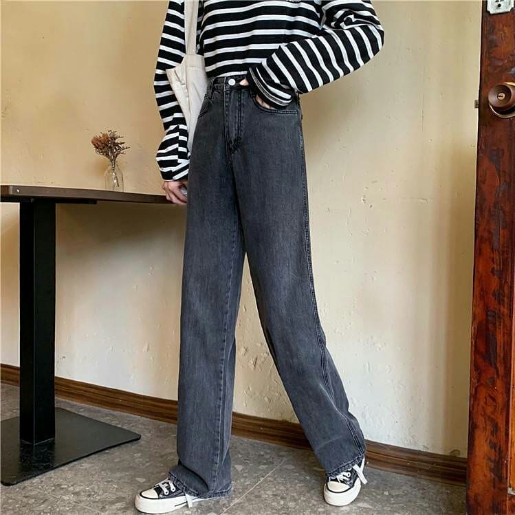 QUẦN JEAN ỐNG RỘNG NỮ LƯNG CAO MÀU XÁM ĐEN FORM DÀI RỘNG CAO CẤP HADI ĐỦ SIZE S, M, L SIÊU XỊN SÒ