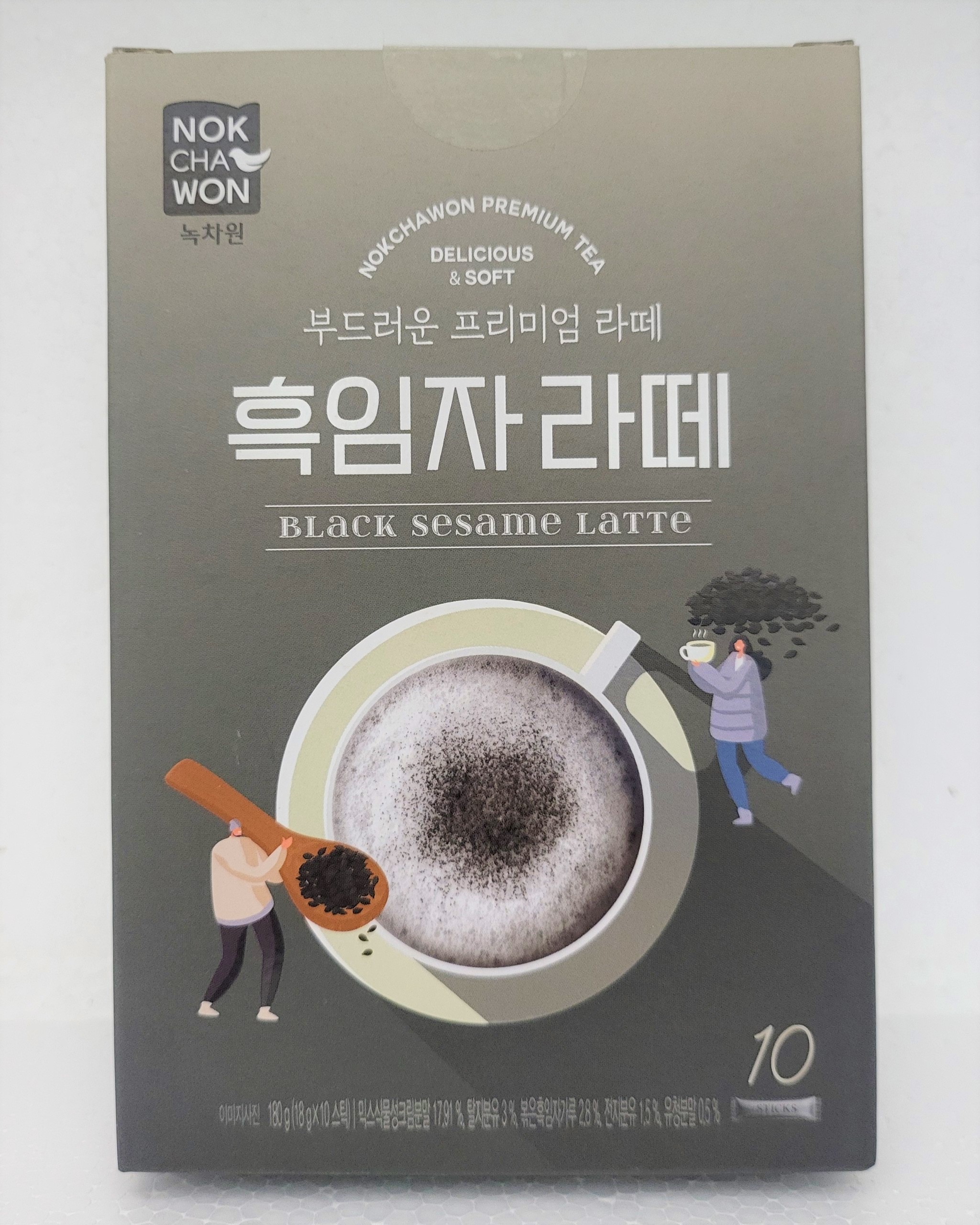 [Hộp ĐEN 180g (10 gói)] BỘT PHA LATTE MÈ ĐEN [Korea] NOKCHAWON Black Sesame Latte