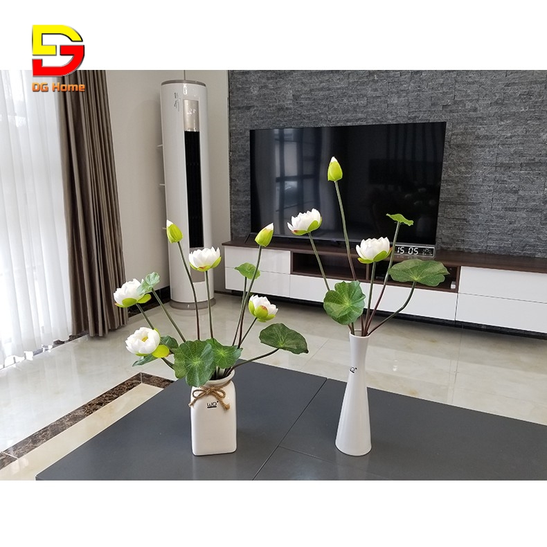 Cành hoa sen lụa cao cấp 2 bông 1 nụ kèm lá tuyệt đẹp - Hoa Lua - Hoa giả trang trí phòng khách