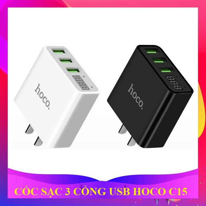 CÓC SẠC 3 CỔNG USB HOCO C15 CÓ LED BÁO SẠC