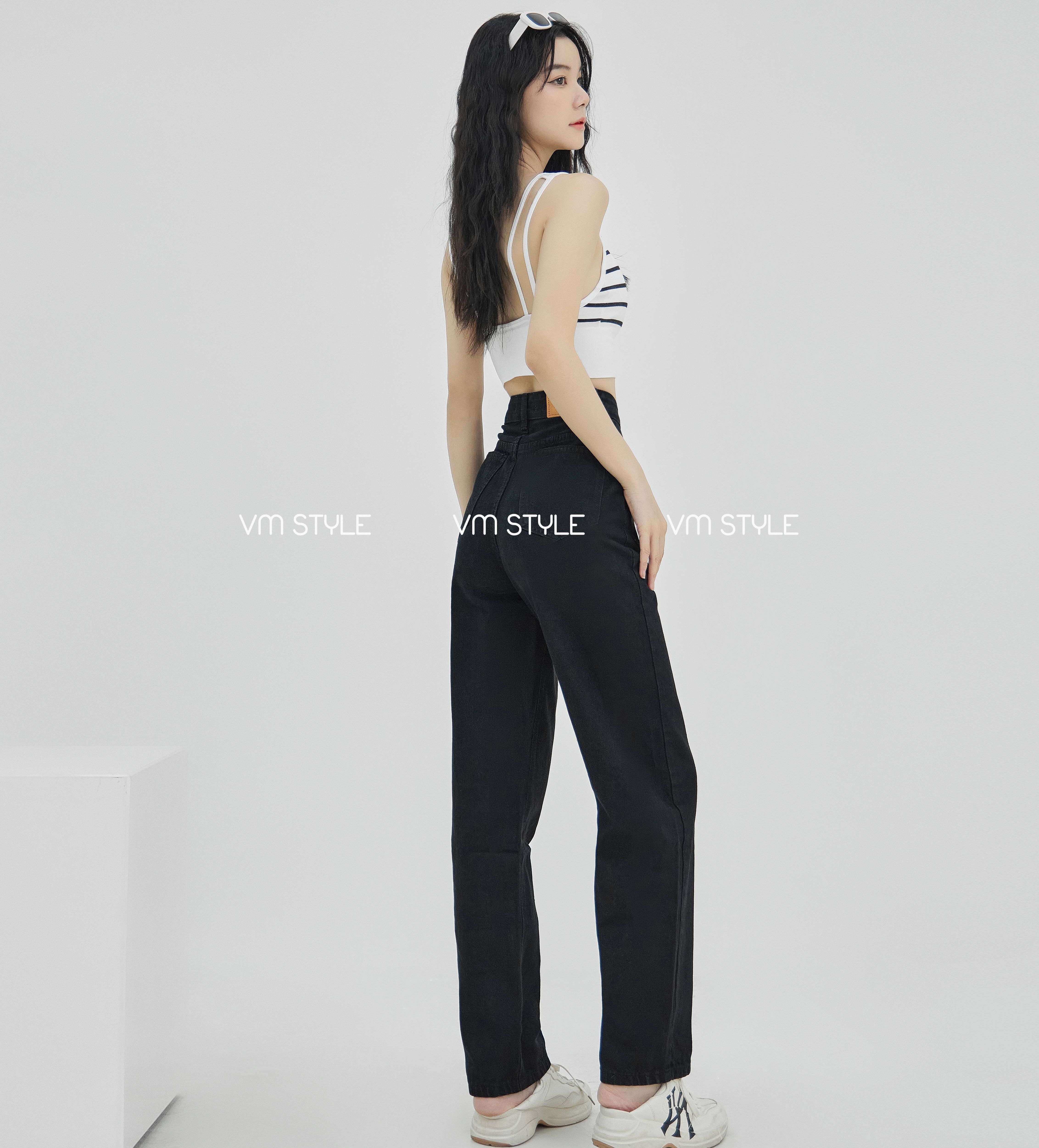 Quần jean ống rộng nữ VMSTYLE QJR00029 trơn lưng cao 2 túi hộp trước 265