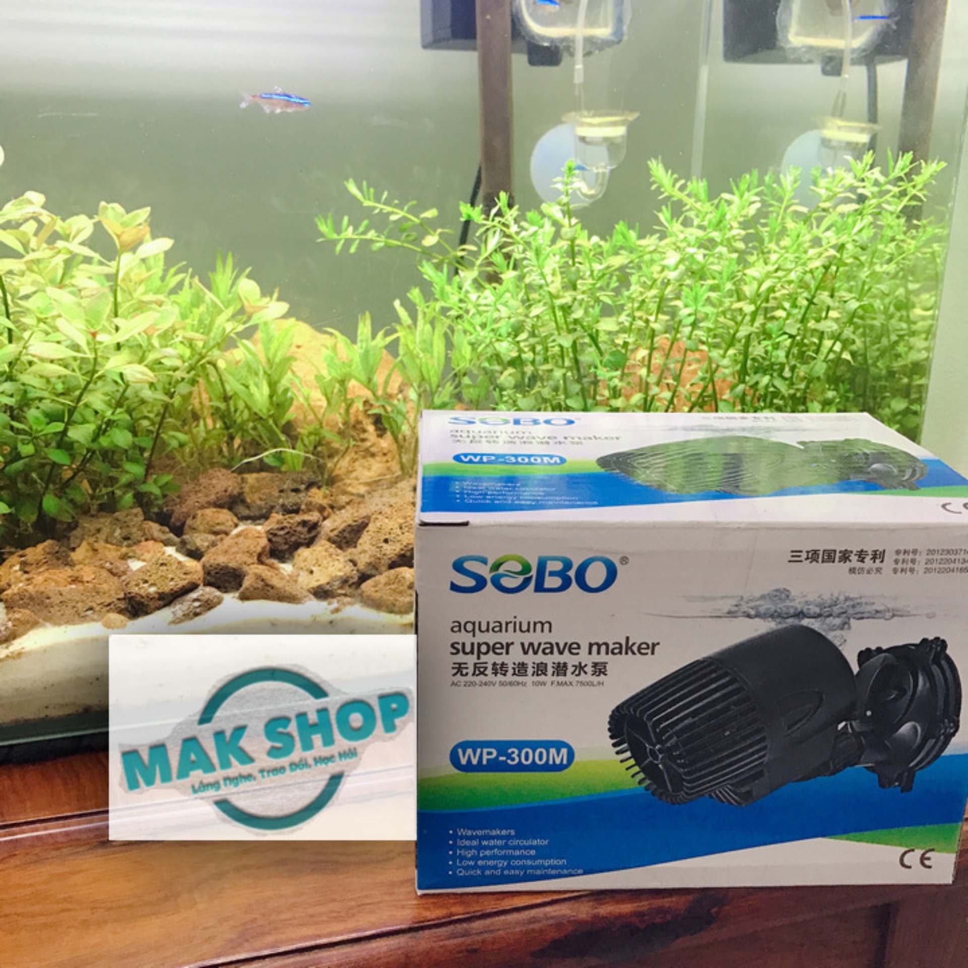 Máy Thổi Luồng, Tạo Sóng Sobo WP-300M 10W Cho Hồ Cá Cảnh, Tạo Dòng Chảy, Đẩy Phân,1 Công Đôi Việc