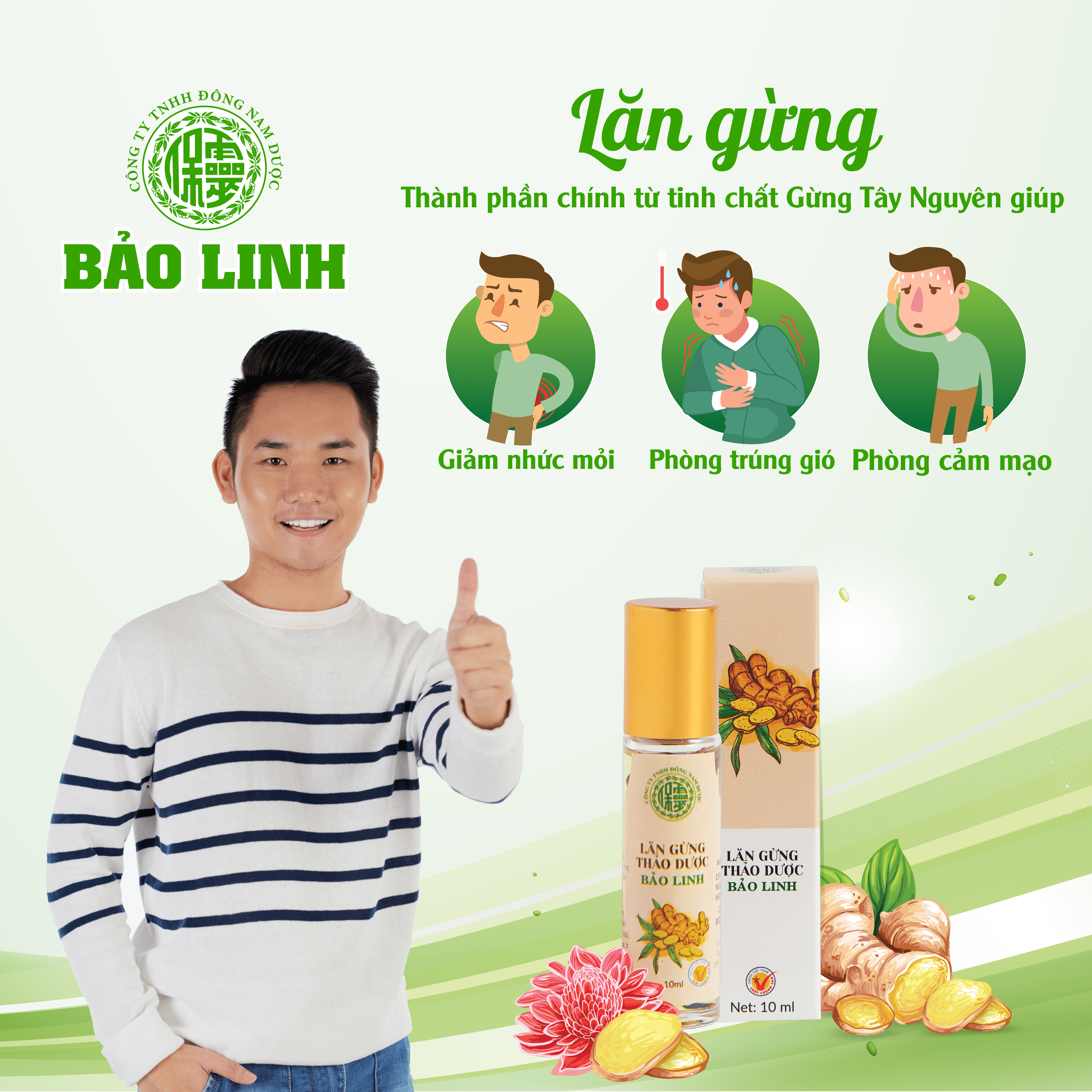 Dầu Gừng Thảo Dược Bảo Linh Dạng Lăn 10ml