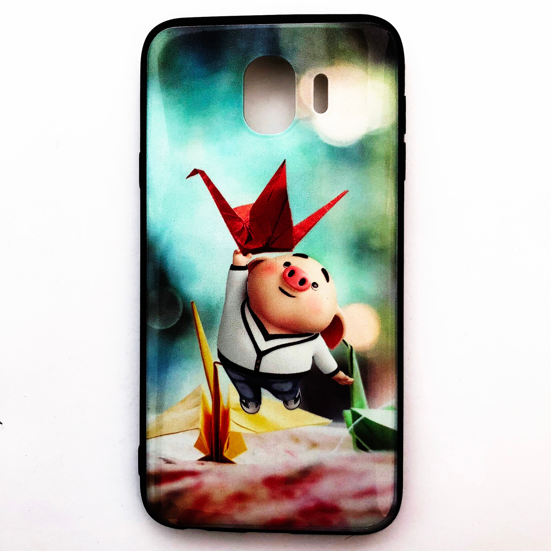 Ốp cứng viền dẻo Samsung J4 (2018) (Thân trắng -  viền đen - in hình siêu cute)