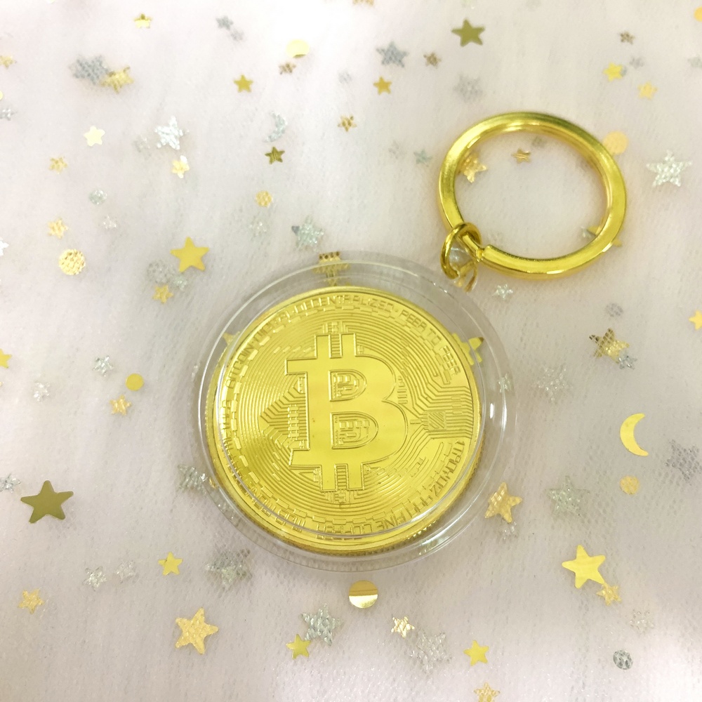Móc khóa xu Bitcoin Vàng lưu niệm
