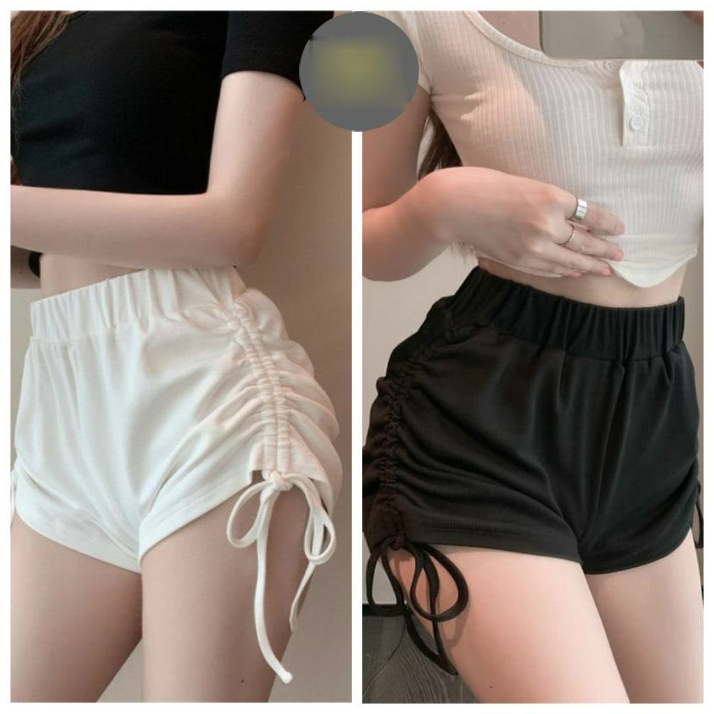 Quần đùi nữ mặc nhà RÚT DÂY quần short ngắn cạp chun chất thun lạnh co dãn Ulzzang