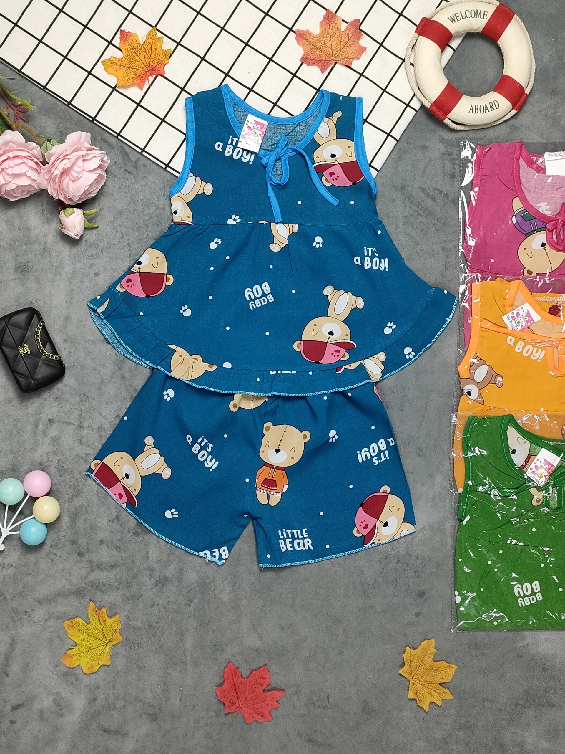 (3 bộ 3 màu 3 họa tiết khác nhau) Combo 3 Bộ Tole Hai Dây Bé (6-14kg)