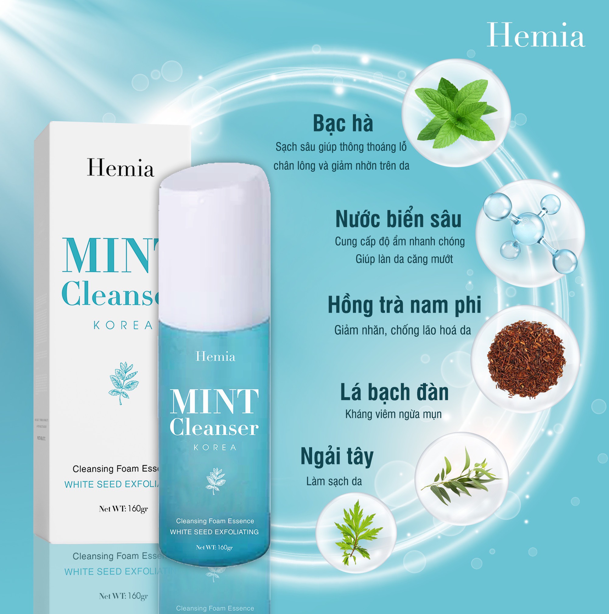 SỮA RỬA MẶT MINT CLEANSER  HEMIA [ Trắng da, ngừa Mụn]
