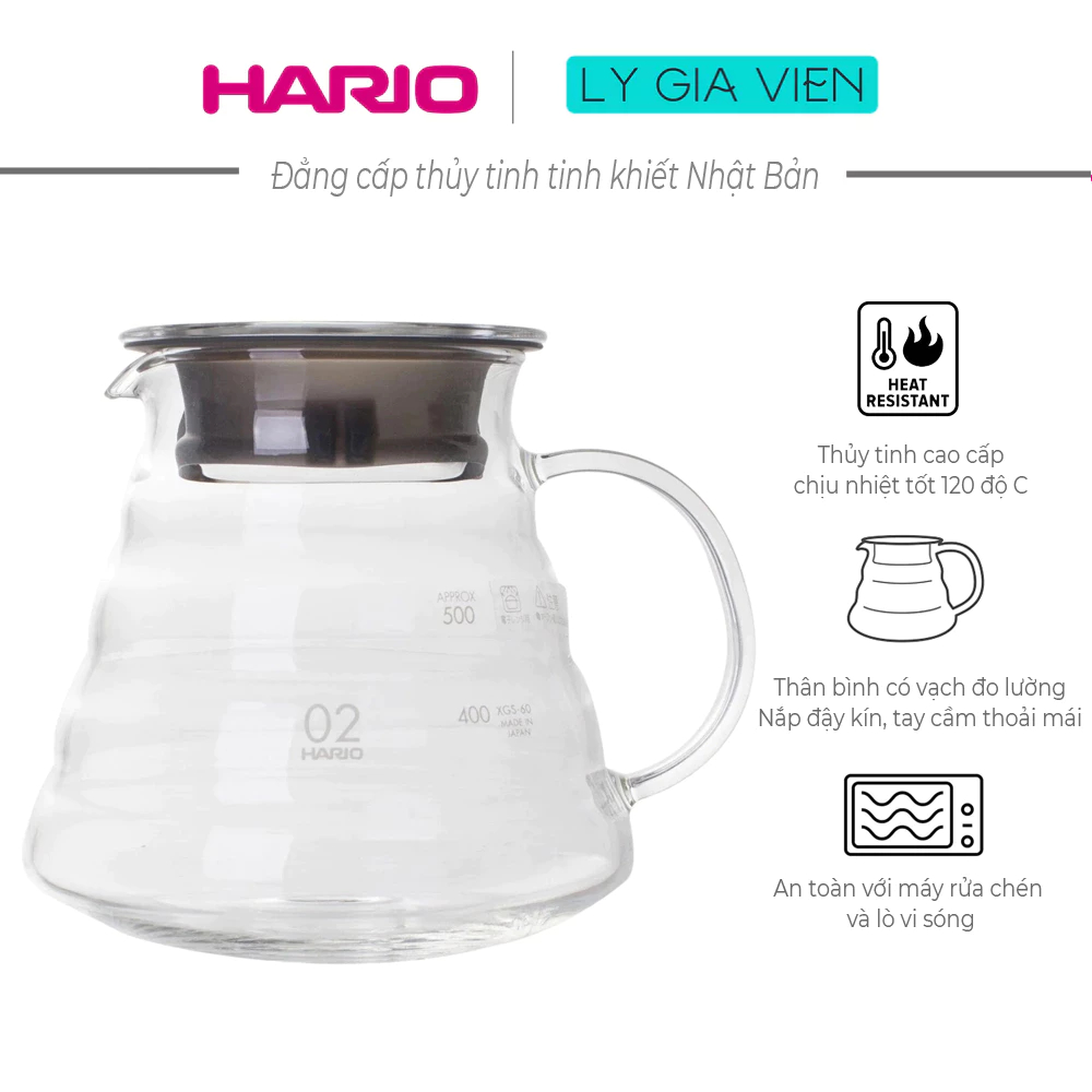 Bình Nước Thủy Tinh Phục Vụ Cà Phê Hario V60 Range Server