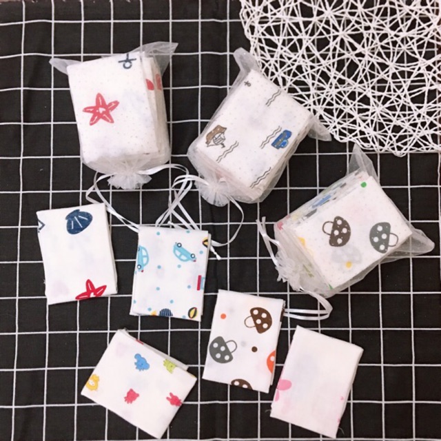 Set 10 Khăn Xô Xuất Nhật Túi Lưới Nhiều Hoạ Tiết