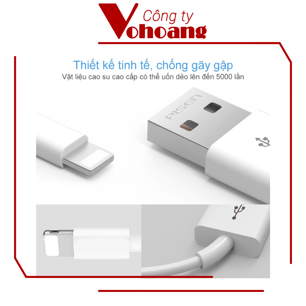 Cáp sạc Pisen Lightning (Trắng) tương thích IP5 IP6 IP7 IP8 IPX