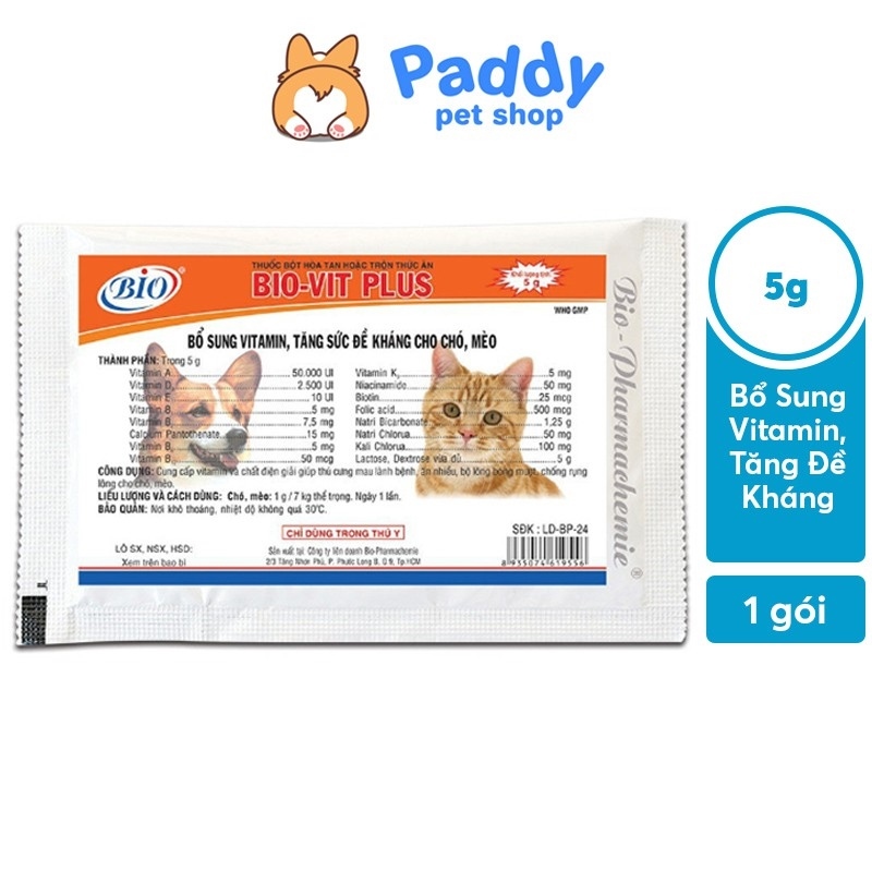 ✜☊ vn011 Bột Bổ Sung Vitamin Tăng Đề Kháng Cho Chó Mèo Bio Vit Plus (5g)