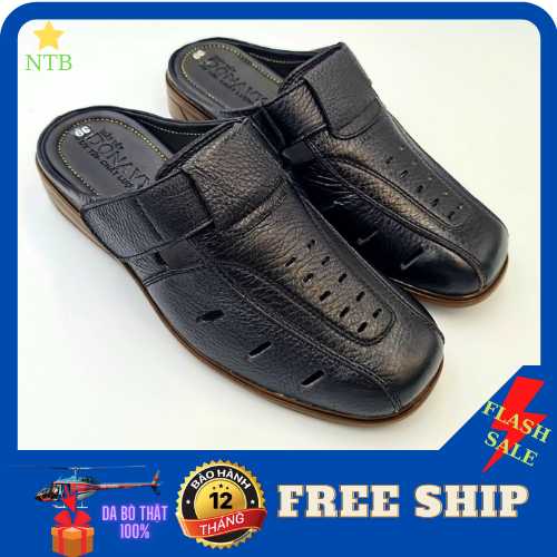 [HCM]GIÀY LƯỜI NAM DA BÒ NTB105 (ĐEN NÂU)
