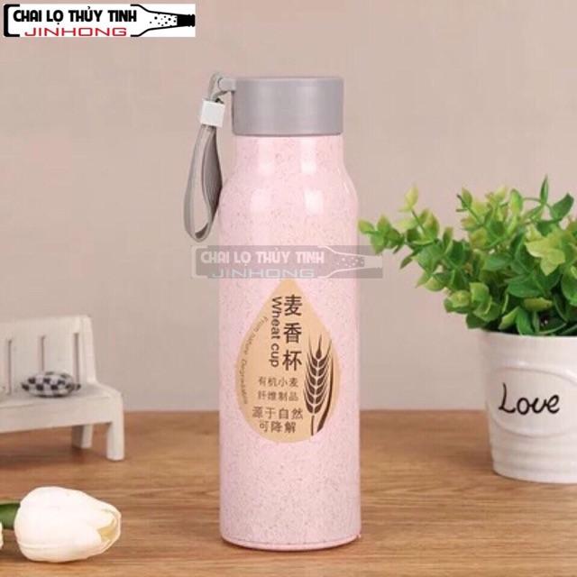 Bình nước thủy tinh giữ nhiệt 420ml có vỏ bọc lúa mạch