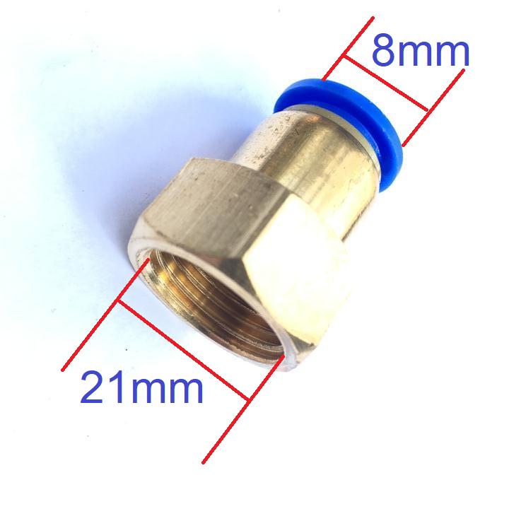 Đầu nối đồng ren trong 21mm nối ống phun sương 8mm.