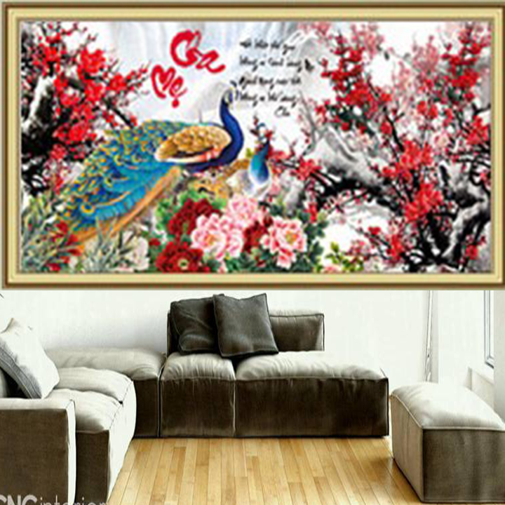 Tranh thêu chữ thập cha mẹ công cành đào LV3158 - kích thước 83 * 42